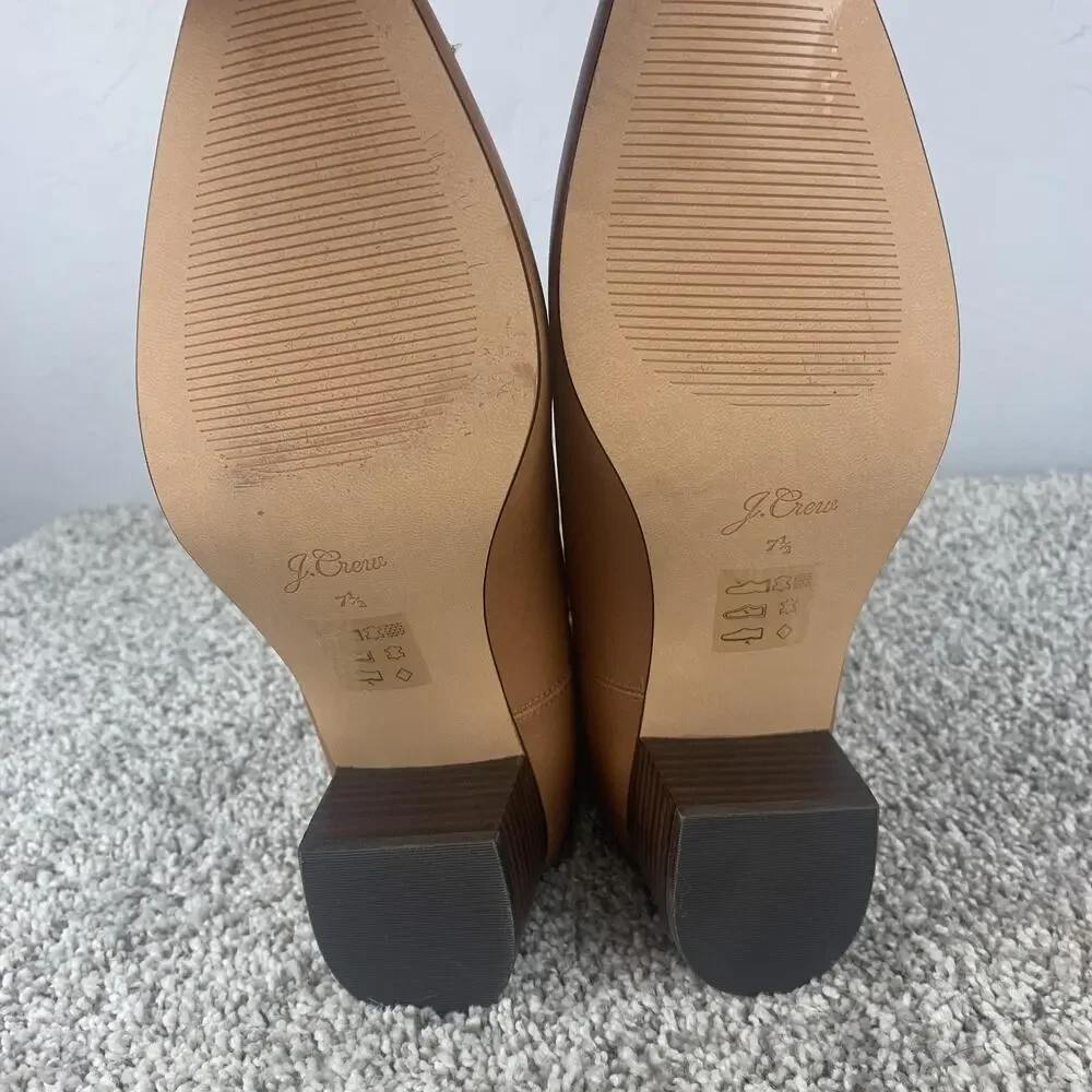 J. Crew Boots Womens Size 7.5 Brown Tan Chelsea Block Heel Leather Ankle Pull On - Picture 10 of 12